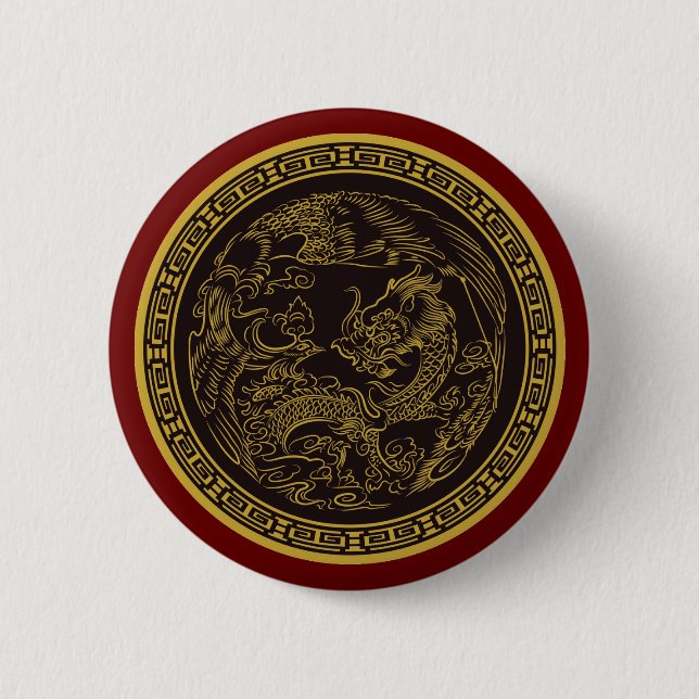 Macaron Rond 5 Cm Bouton Dragon chinois très amusant (Devant)