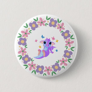 Macaron Rond 5 Cm Bouton Dragon Fleur