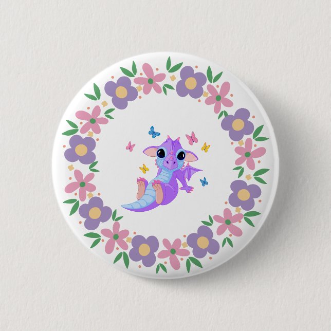 Macaron Rond 5 Cm Bouton Dragon Fleur (Devant)