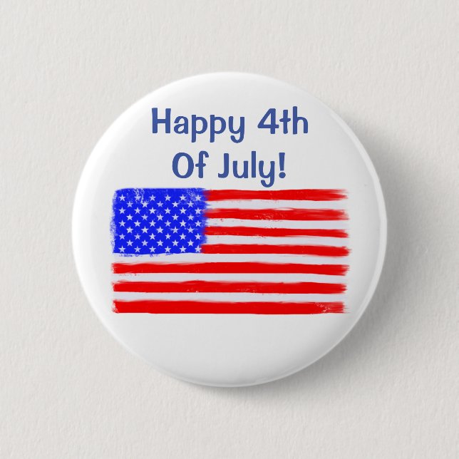 Macaron Rond 5 Cm Bouton drapeau américain "Happy 4 juillet" (Devant)