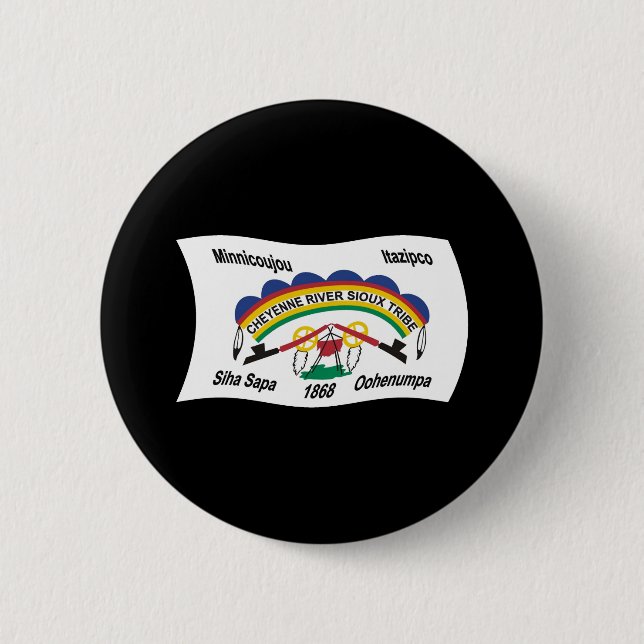 Macaron Rond 5 Cm Bouton Drapeau Sioux de Cheyenne River (Devant)