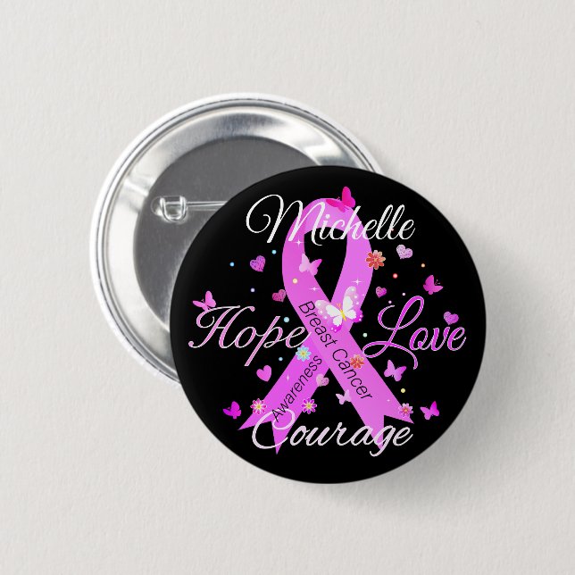 Macaron Rond 5 Cm Bouton du Courage d'amour du cancer du sein (Devant & derrière)