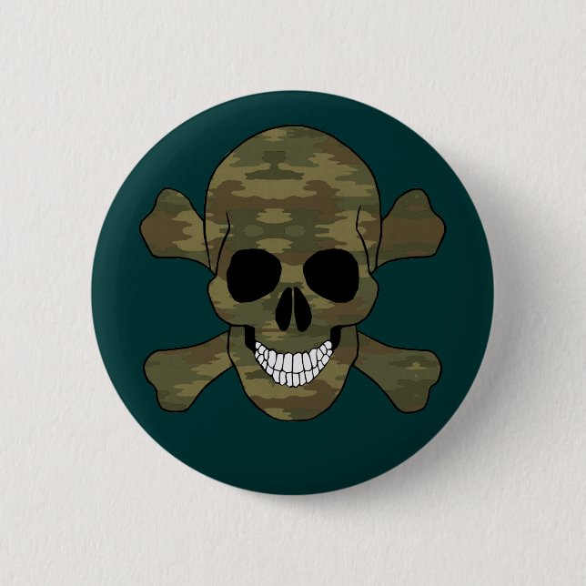 Macaron Rond 5 Cm Bouton du crâne et des os croisés du camouflage (Devant)