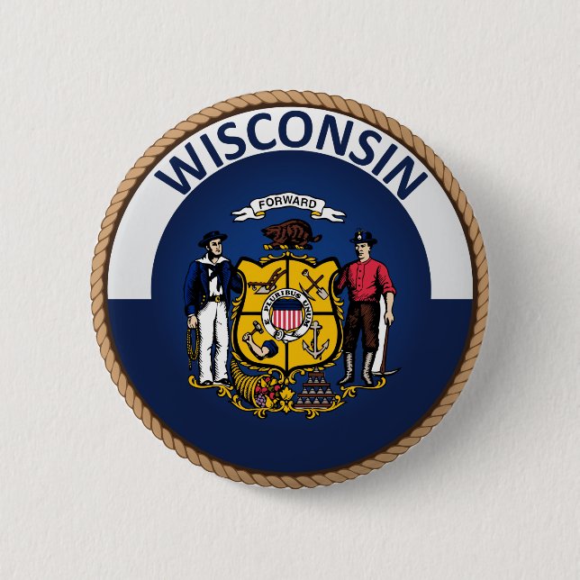 Macaron Rond 5 Cm Bouton du drapeau de l'état du Wisconsin (Devant)