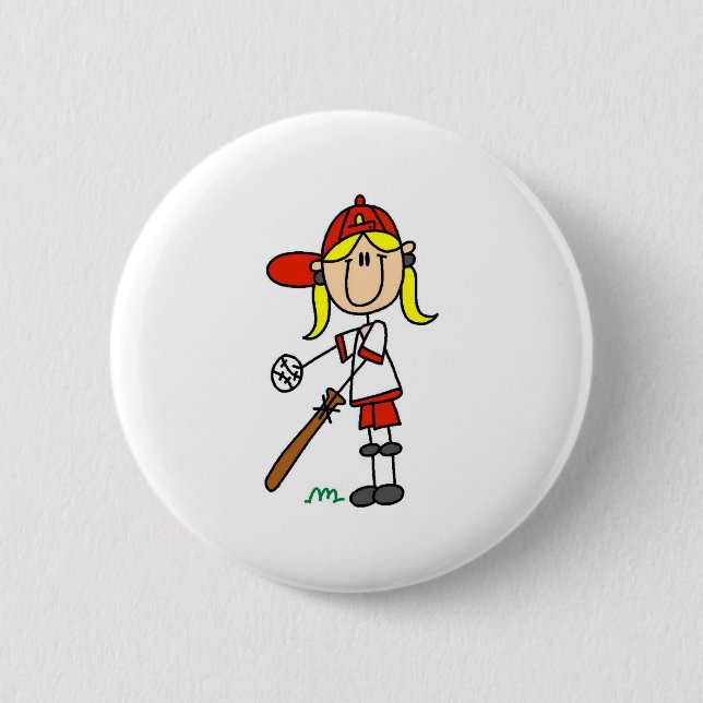 Macaron Rond 5 Cm Bouton du joueur de softball féminin (Devant)