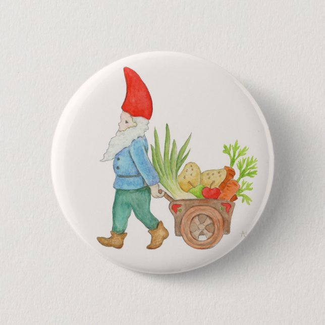 Macaron Rond 5 Cm Bouton du marché d'agriculteurs de gnome (Devant)