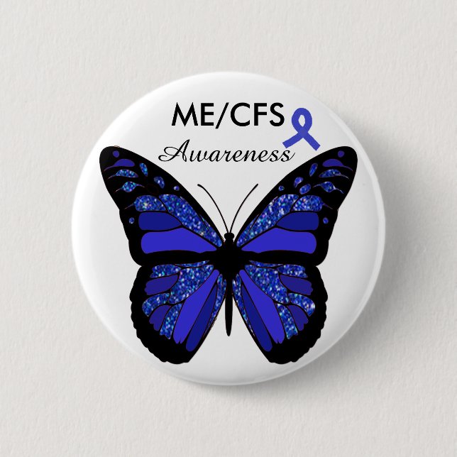 Macaron Rond 5 Cm Bouton du papillon de sensibilisation du ME/CFS (Devant)