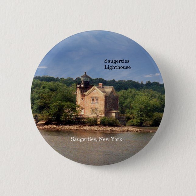 Macaron Rond 5 Cm Bouton du phare de Saugerties (Devant)