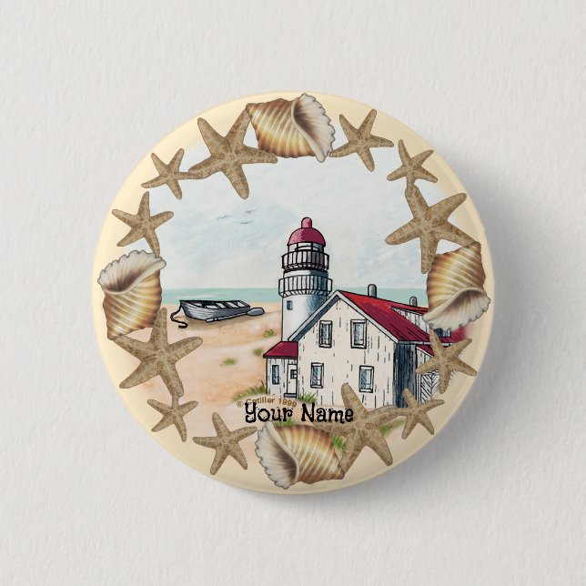 Macaron Rond 5 Cm Bouton du phare de Seashell (Devant)