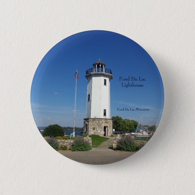 Macaron Rond 5 Cm Bouton du phare Fond Du Lac (Devant)