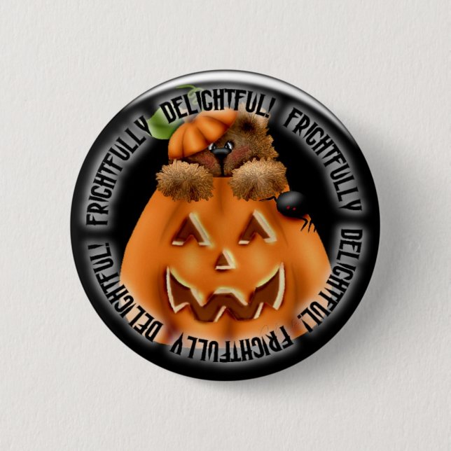 Macaron Rond 5 Cm Bouton éffrayant de pinback de citrouille de (Devant)