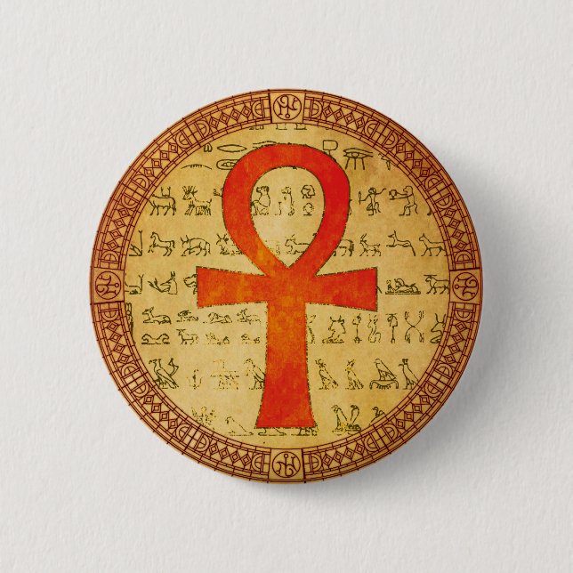Macaron Rond 5 Cm Bouton égyptien - croix d'Ankh (Devant)