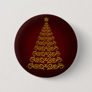 Macaron Rond 5 Cm Bouton élégant Arbre de Noël Rouge