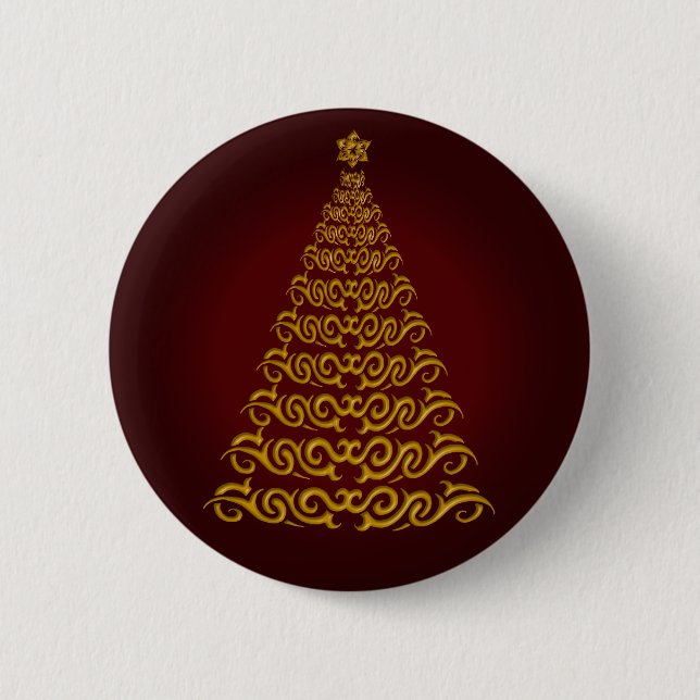 Macaron Rond 5 Cm Bouton élégant Arbre de Noël Rouge (Devant)