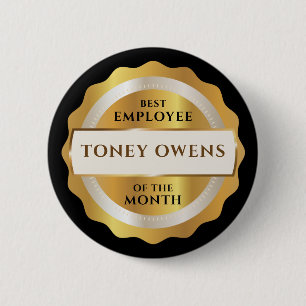 Macaron Rond 5 Cm Bouton Employé du mois Gold Stars
