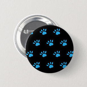 Macaron Rond 5 Cm Bouton Empreinte de patte (noir et bleu)