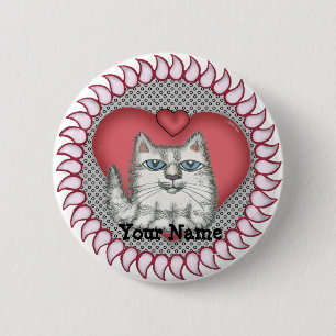 Macaron Rond 5 Cm Bouton épingle du chat gras du coeur