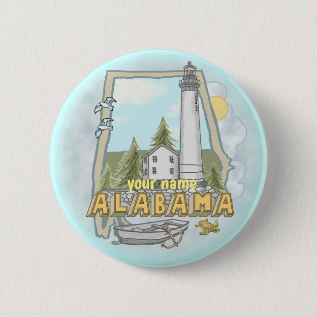 Macaron Rond 5 Cm Bouton épingle du phare d'Alabama (Devant)