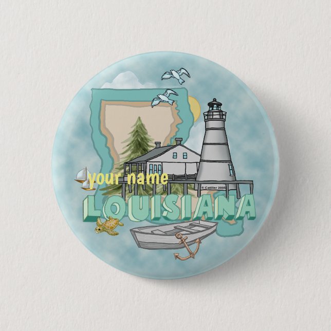 Macaron Rond 5 Cm Bouton épingle du phare de Louisiane (Devant)