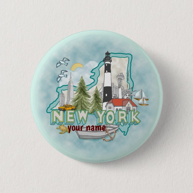Macaron Rond 5 Cm Bouton épingle du phare de New York (Devant)