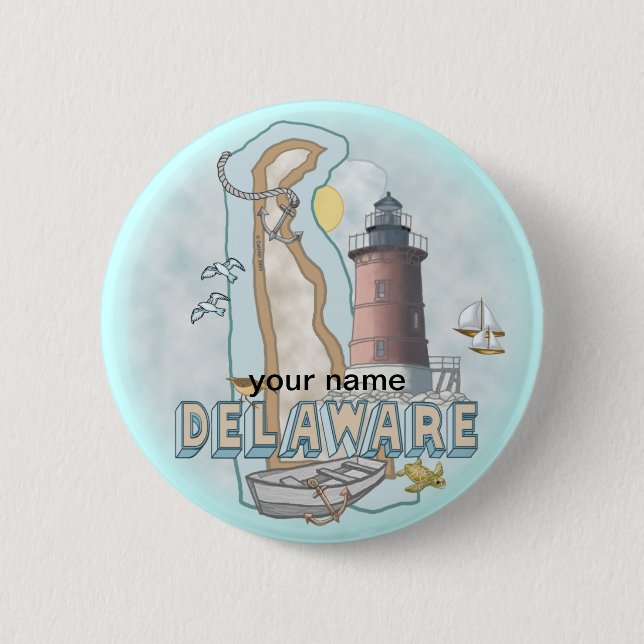 Macaron Rond 5 Cm Bouton épingle du phare Delaware (Devant)