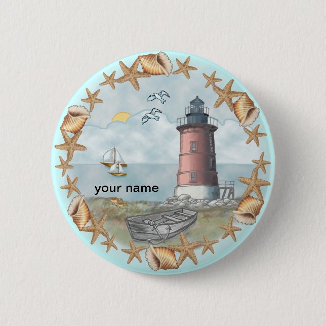 Macaron Rond 5 Cm Bouton épingle du phare Delaware Shells (Devant)