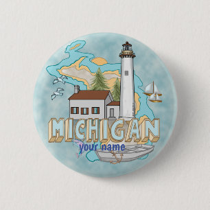 Macaron Rond 5 Cm Bouton épingle du phare du Michigan