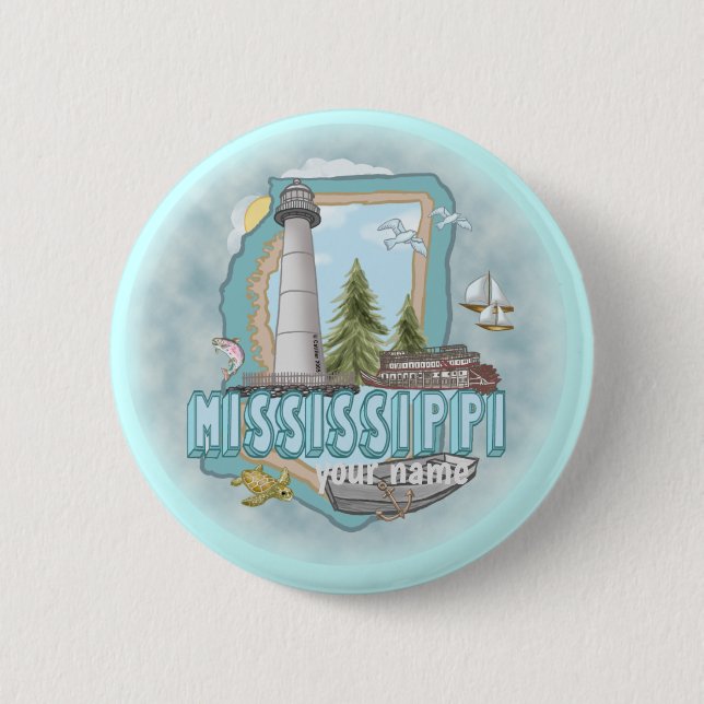 Macaron Rond 5 Cm Bouton épingle du phare du Mississippi (Devant)