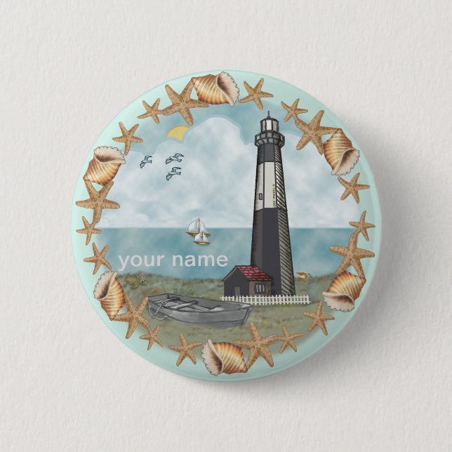 Macaron Rond 5 Cm Bouton épingle du phare Georgia Shells (Devant)