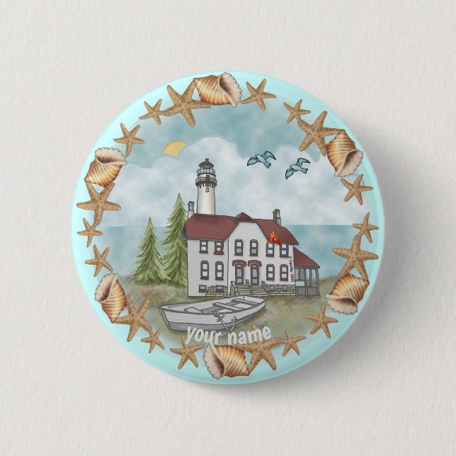 Macaron Rond 5 Cm Bouton épingle du phare Illinois Shells (Devant)