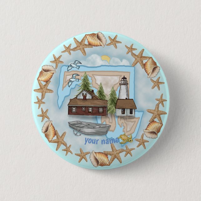 Macaron Rond 5 Cm Bouton épingle du phare Maryland Shells (Devant)