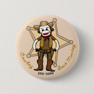 Macaron Rond 5 Cm Bouton épinglé Singe Chaussette Cowboy