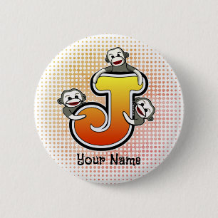 Macaron Rond 5 Cm Bouton épinglé Singe Chaussette Monogramme J