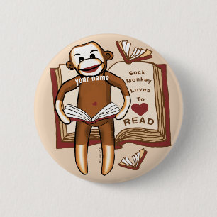 Macaron Rond 5 Cm Bouton épinglé Singe de chaussette lisant