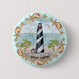 Macaron Rond 5 Cm Bouton épinglette du phare de Florida Shells