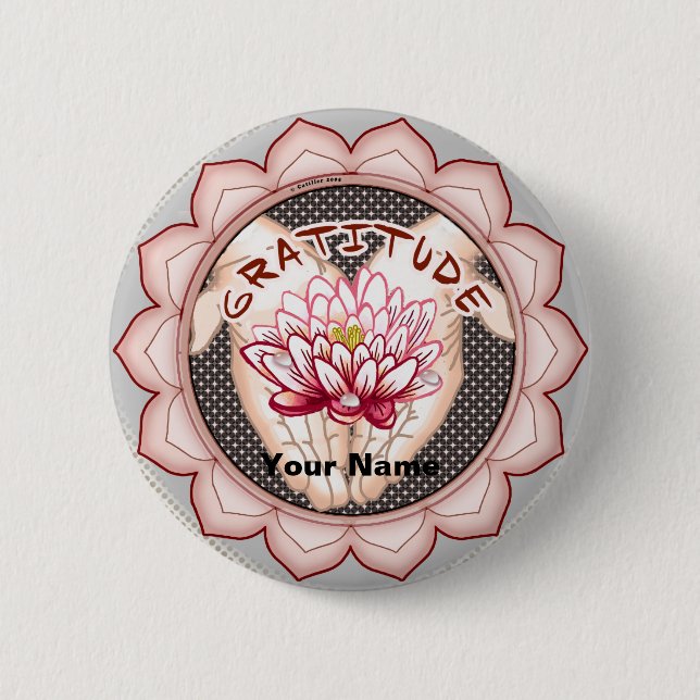 Macaron Rond 5 Cm Bouton épinglette Gratitude Lotus (Devant)