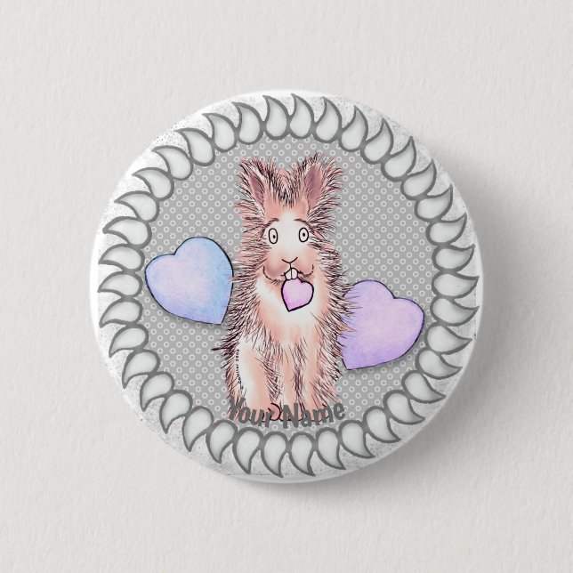Macaron Rond 5 Cm Bouton épinglette Harey Rabbit Coeur (Devant)