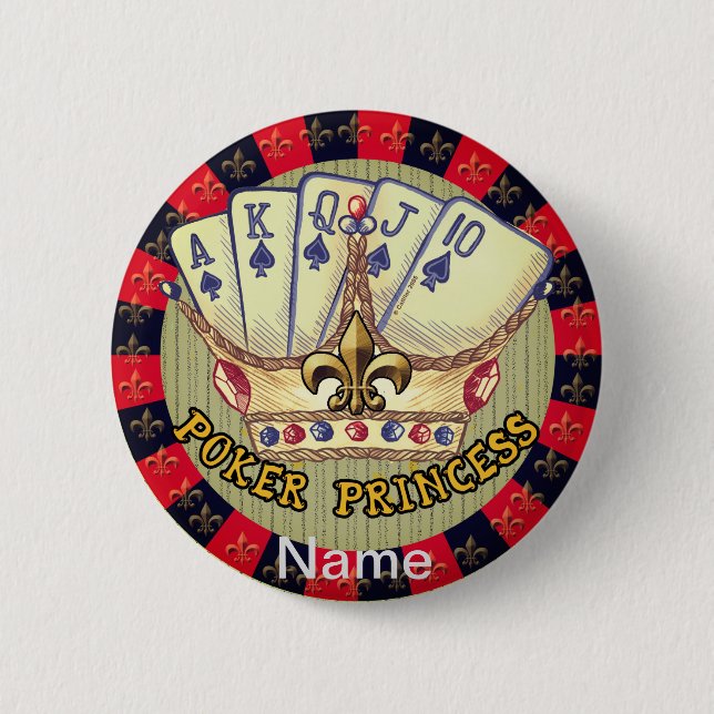 Macaron Rond 5 Cm Bouton épinglette Poker Princess (Devant)