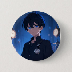 Macaron Rond 5 Cm Bouton esthétique Cool Anime Boy Blue Eyes & Clock