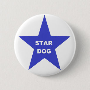 Macaron Rond 5 Cm Bouton étoile chien sur Blue Star