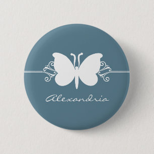 Macaron Rond 5 Cm Bouton Faded Blue Butterfly Swirls
