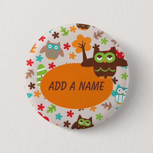 Macaron Rond 5 Cm Bouton fait sur commande de hibou (Devant)