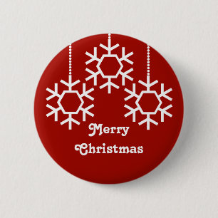 Macaron Rond 5 Cm Bouton Falling Snowflakes, Rouge foncé