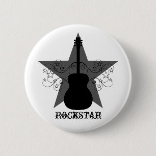 Macaron Rond 5 Cm Bouton Fancy Guitar Star Fwirls, Noir