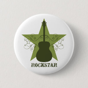 Macaron Rond 5 Cm Bouton Fancy Guitar Star Fwirls, Vert