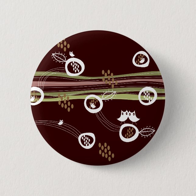 Macaron Rond 5 Cm Bouton Faveur Famille Mignonne Chouettes Rétro Whi (Devant)