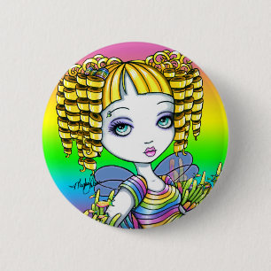 Macaron Rond 5 Cm Bouton féerique d'art de sirène d'arc-en-ciel