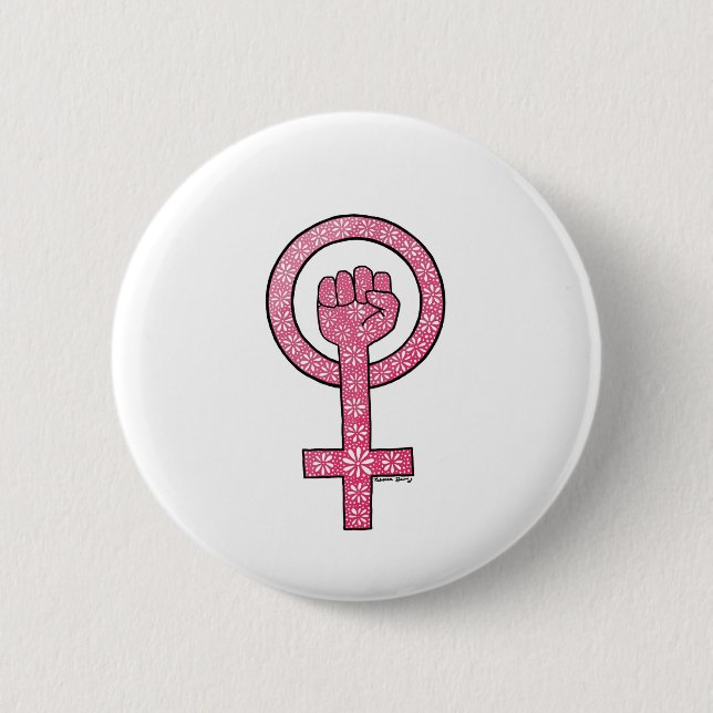 Macaron Rond 5 Cm Bouton féministe de poing (Devant)