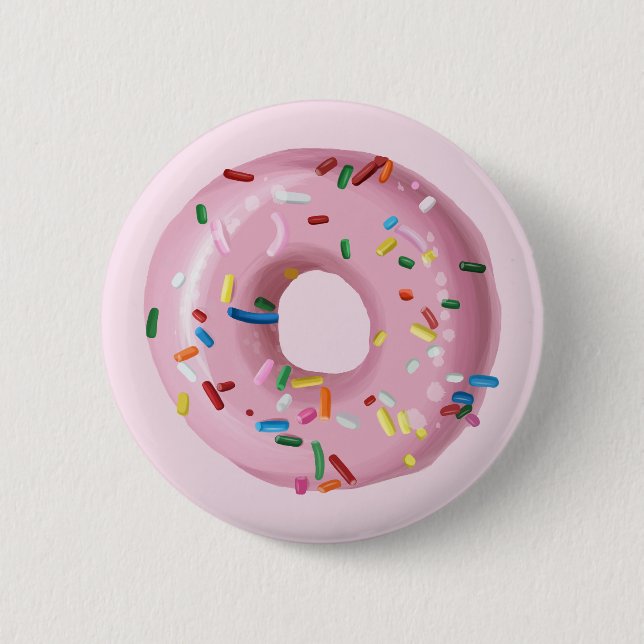 Macaron Rond 5 Cm Bouton Fête de l'Anniversaire rose Saupoudrer (Devant)