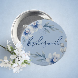 Macaron Rond 5 Cm Bouton Fête des mariées florale bleu Bridesmaid